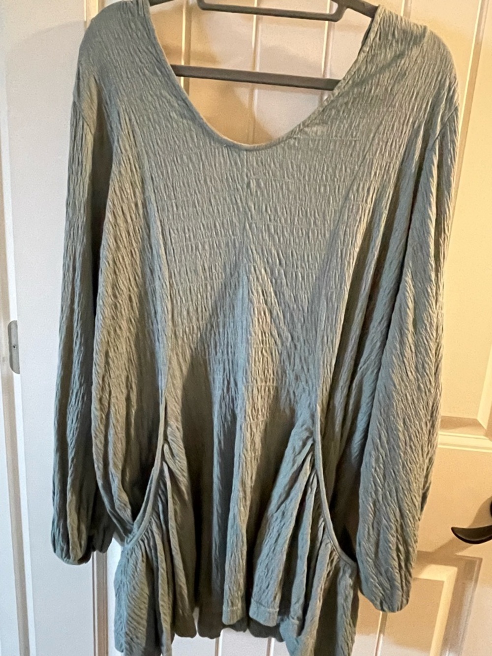 Free People Sage Green Long Sleeve V-Neck Textured Top - Picture 4 of 4